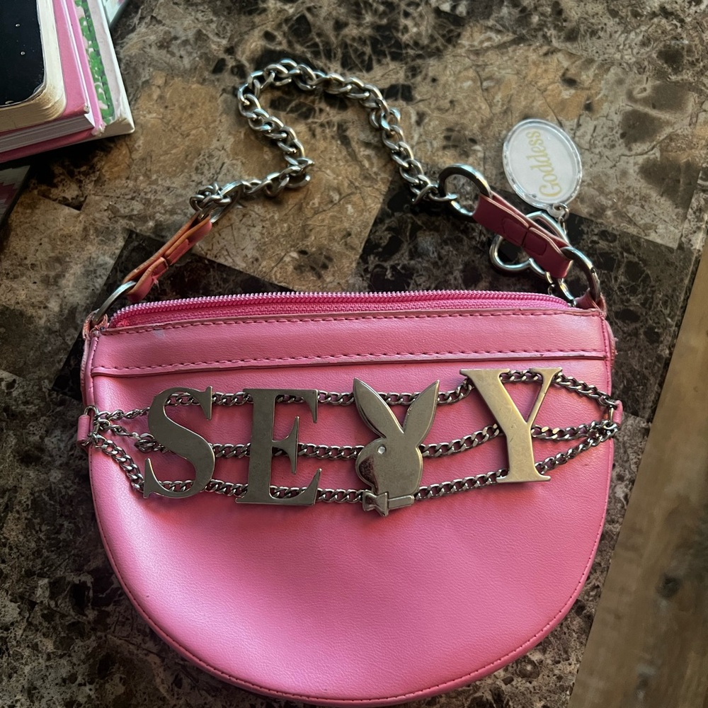 Playboy Pink Chain Clutch with Logo